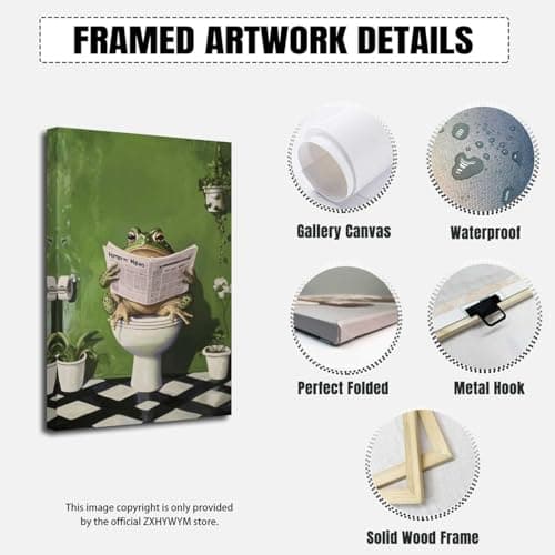 ZXHYWYM Funny Frog Bathroom Wall Art Frog Bathroom Wall Decor Green Cute Animal in Toilet Posters Whimsical Canvas Prints for Restroom Washroom (Green, 45L x 30W cm) — view 5
