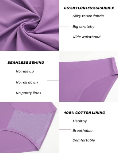 Caterlove Women's Seamless Underwear No Show Stretch Bikini Panties Silky Invisible Hipster 6 Pack (B, X-Small) — view 3