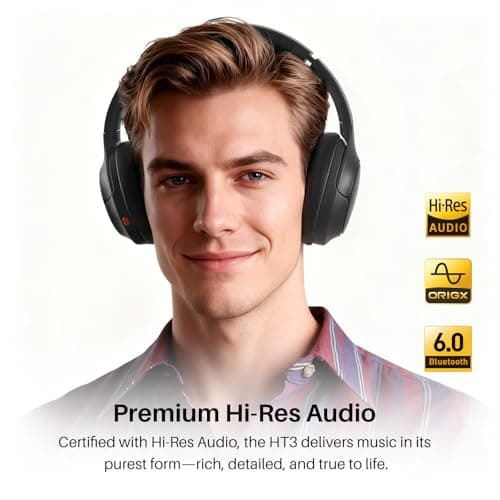TOZO HT3 Hybrid Noise Cancelling Headphones, 90H Battery Life Wireless Over Ear Bluetooth 6.0 Foldable Headset, AI Voice Assistant with 5 Mics, Connect 2 Devices and Hi-Res Sound, 32 EQ Audio Presets — view 2