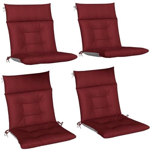 Outsunny Patio Chair Cushions Set of 4, Waterproof Lounge Chair Cushions with Ties, Non-Slip Replacement Seat Pads for Indoor Outdoor, Garden Furniture, 44"x21", Wine Red