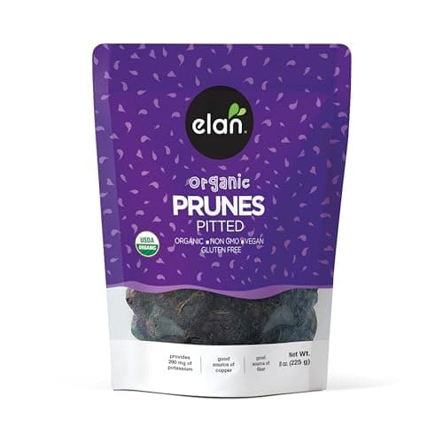 Elan Organic Pitted Prunes, 225g, Natural Dried Fruit, No Sugar Added, Sulphite-free, Non-GMO, Vegan, Gluten-Free, Kosher, Healthy Snack, Dried Plums