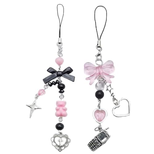 cioatu 1-4PCS Cute Phone Charms Aesthetic Y2K Cell Phone Charms Strap Strawberry Butterfly Star PhoneCharm Y2K Accessories for Bag Keychain Airpods Camera Pendants Decor (2 Bows)