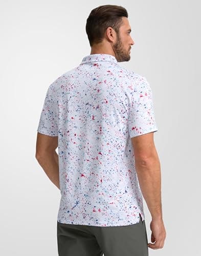 Obla Mens Golf Polo Shirts Short Sleeve Dry Fit Performance Moisture Wicking Casual Print Collared Golf Shirts for Men(White Colored Dots_L) — view 2