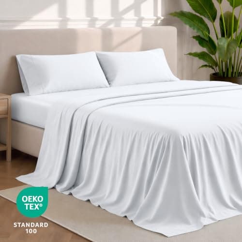 Bare Home Queen Sheet Set - 1800 Ultra-Soft Microfiber Queen Bed Sheets - Double Brushed - Queen Sheets Set - Deep Pocket - Bedding Sheets & Pillowcases (Queen, White) — view 3