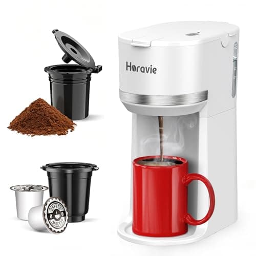 Horavie Mini Single Serve Coffee Maker for K-Cup Pod and Ground Coffee, Fast Brew One Cup Coffee Machine with Descaling Reminder and Viewing Tank, 6 to 12 oz. Brew Sizes, White