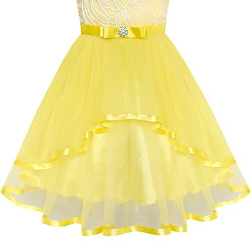 Sunny Fashion Flower Girl Dress Yellow Belted Wedding Party Bridesmaid Size 10 Years — view 3
