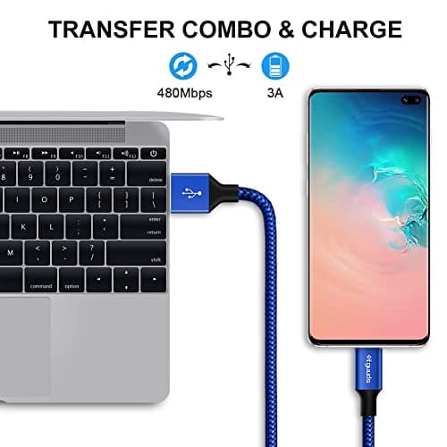 etguuds USB A to USB C Cable 4ft, 2-Pack, 3A Fast Charging Type C Charger Cord for iPhone 17 16 15 Pro Max 16e 17 Air, Samsung Galaxy S25 S24 S23 S22 S21 S20 A17 A16 A56 A55 Flip Fold, Blue — view 2