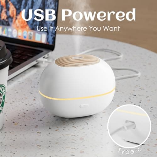 White Oval Aromatherapy Essential Oil Diffuser with 7-Color LED Lights and Automatic Shut-Off, Home Ultrasonic, 100ml Samll Essential Oil Diffuser - White — view 3