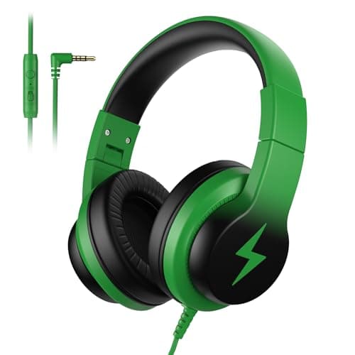 Candy Bila Kids Headphones for School, HD Mic Stereo Sound, 85/94dB Safe Volume, Foldable Wired Over Ear Headphones for Travel, Toddler, Boys, Girls, Tablet, iPad, 3.5mm Jack,Black and Green