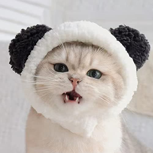 JOICEE Cute Cat Costume - Warm Bear Hat for Small Pets (Black & White) — view 4