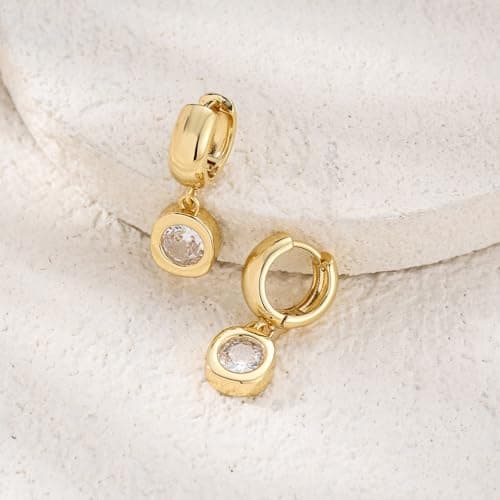 NIXMAX Trendy Gold Dangle Earrings for Women, Chunky Statement Round CZ — view 8