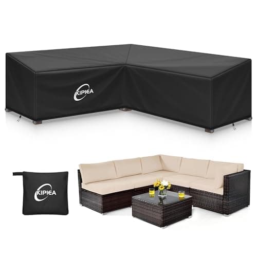 Kipiea 600D V-Shape Outdoor Patio Furniture Covers Waterproof, Outdoor Sectional Cover Windproof, Patio Sectional Sofa Cover Anti-UV, No Tears & No Fading (85"/85"L x 33.5"D x 31"H) Black