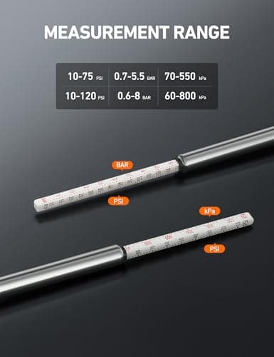 AstroAI Tire Pressure Gauge 2 Pack (10-75 PSI, 10-120 PSI) 12 Stem Caps Calibrated to ANSI B40.1 Grade B (±2%), Stainless Steel Body and 3 Measurements for Cars and Bicycles, Tools for Tire Repair — view 4