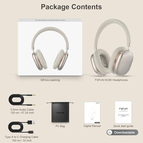 FOFUN NC95 Hybrid Active Noise Cancelling Headphones with Knob Control, 120H Playtime Over Ear Headphones Wireless Bluetooth 6.0, App Control, Hi-Res Audio, Comfort Fit, Clear Calls for Travel/Workout — view 9