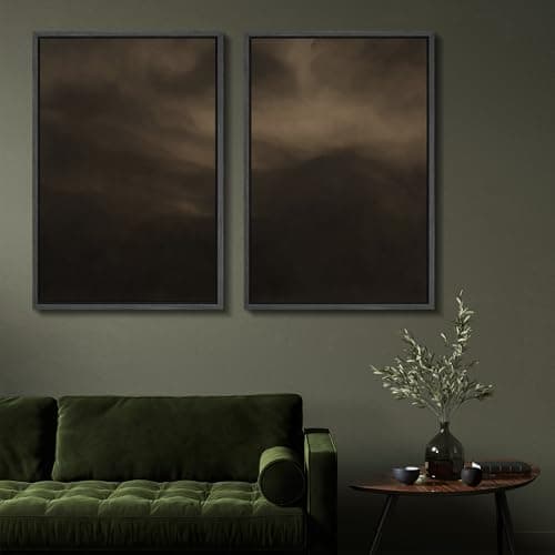 SIGNFORD Framed Canvas Print Wall Art Set Moody Misty Landscape Soft Brown and Gray Hues Illustration Modern Art Decorative Nordic Nature for Living Room, Bedroom, Office - 24"x36"x2 Black — view 3
