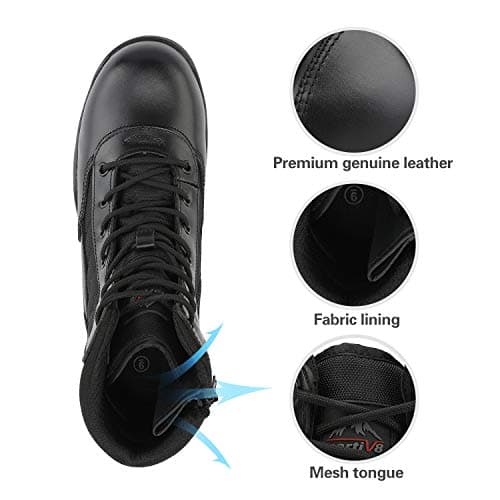 NORTIV 8 Men's Military Tactical Work Boots Side Zipper Black Leather Motorcycle Combat Boots TROOPER,Size 10,Black,TROOPER — view 5