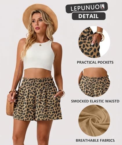 Lepunuo Womens High Waisted Elastic Beach Shorts with Pockets — view 2