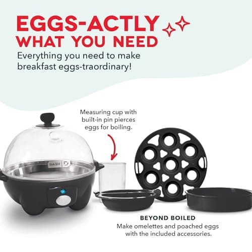 Dash Rapid Egg Cooker - Boiler, Poacher & Steamer - Includes Measuring & Recipe Guide - Dishwasher Safe - BPA Free - Holds 7 Eggs, Black — view 3