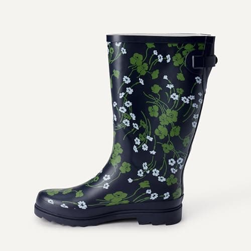 Amazon Essentials Women's Waterproof Tall Rain Boot with Adjustable Buckle, Navy Floral, 8 — view 3