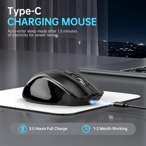 Qullqian Rechargeable Bluetooth Wireless Mouse for MacBook air/MacBook pro/Tablet/Mac/Laptop/Apple/pc/, Silent Slim Use Bluetooth 5.2/3.0 and 2.4GHz USB Type-C Receive