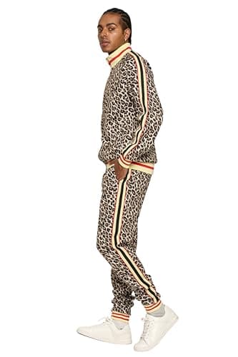 G-Style USA Men's Velvet Velour Tracksuit Set - Zipper Jacket and Sweatpants ST851 - Brown - Large — view 4