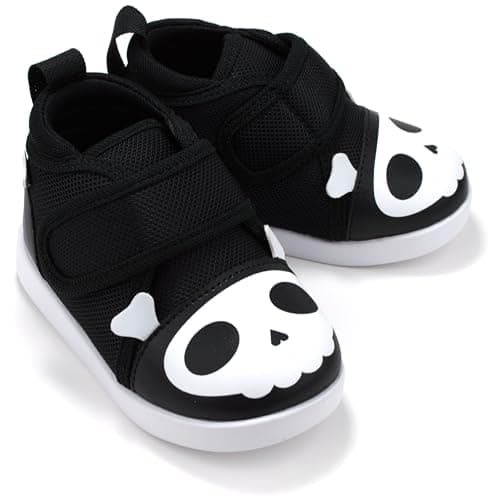ikiki Squeaky Shoes for Toddlers with On/Off Squeaker Switch - Version 2-2025, Black Skull V2, 5 Toddler