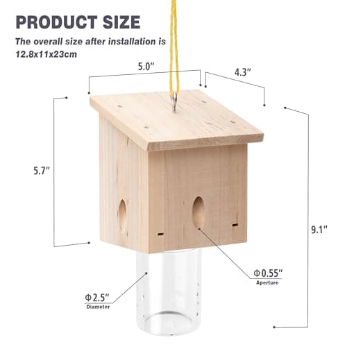 Carpenter Bee Trap for Outside - Pentroof Style Nature Hanging Wood Carpenter Bee Traps Outdoor - Best Bee Trap - Insect Traps with Removable Vault (1 Pack) — view 7