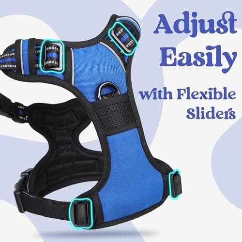rabbitgoo Dog Harness Medium Breed, No Pull Pet Harness with 3 Buckles, Adjustable Soft Padded Dog Vest with Instant Control Handle, Easy Walking Reflective Pet Vest, Blue, M — view 3