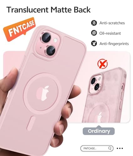 FNTCASE for iPhone 15 Case: for iPhone 14 Case & iPhone 13 Case [Compatible with Magsafe] Translucent Matte Cases with [Screen Protector] Military Grade Shockproof Protective Phone Cover - Light Pink — view 5