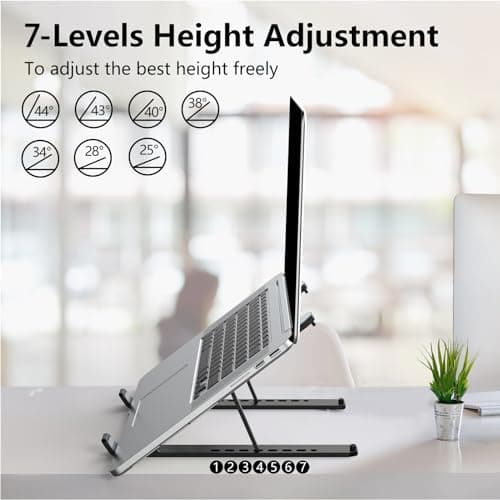 Tonmom Laptop Stand for Desk, Adjustable Laptop Riser ABS+Silicone Foldable Portable Notebook Holder, Ventilated Cooling Notebook Mount Computer Stand for 10-15.6” Laptops,Tablets-Black — view 2
