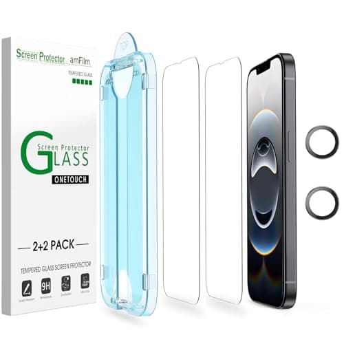 amFilm Auto-Alignment OneTouch for iPhone 17e / iPhone 16e [6.1''] Screen Protector + Camera Lens Protector, Tempered Glass, 30 Seconds Installation, Bubble Free, Case Friendly, Anti-Scratch [2+2 Pack]