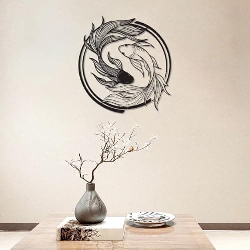 LWHZHE Metal Wall Decor - Japanese Style Wall Decoration Black Zen Wall Art Asian Room Decor for Living Room, Bedroom, Dining Room (Koi Fish) — view 5