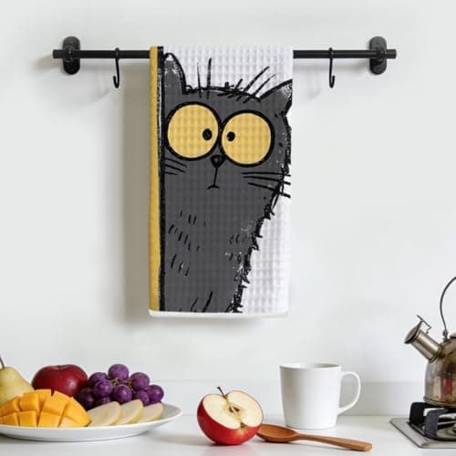 Cartoon Peeking Bombay Cat Kitchen Towels, Reusable Absorbent Fast Drying Dish Cloths, Cute Kitty Hand Tea Towels for Kitchen Bathroom Home Decor, Cat Lover Gifts for Women Men 9 — view 3