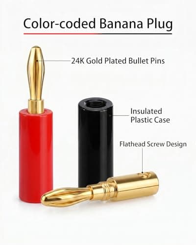 Zylveron Banana Plugs, Solderless 24K Gold Plated 4mm Speaker Wire Connectors — view 3