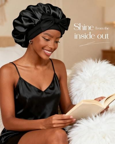 YANIBEST Satin Bonnet for Sleeping Women Double Layer Satin Lined Hair Bonnets with Tie Band Curly Natural Hair — view 3