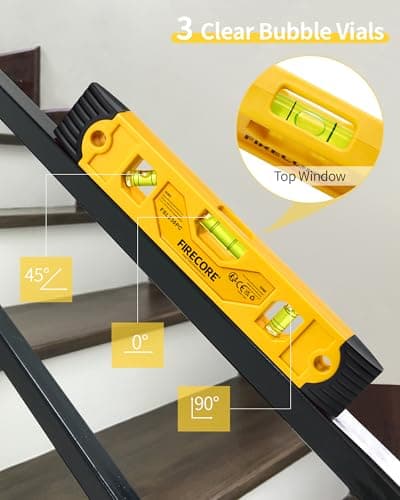 Torpedo Level Magnetic, Firecore 9 Inch Shockproof Small Leveler Tool with 3 Bubble Spirit Level 45 90 180 Degree, Construction Levelers for Hanging Pictures Install Shelf Home Renovation — view 3