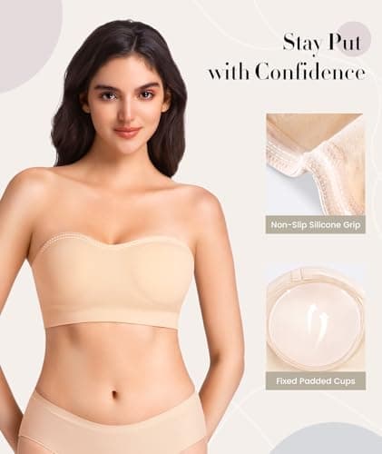 Finduself Strapless Bras for Women Wireless Push Up Bandeau Bra with Strap — view 2
