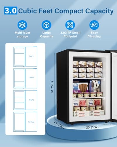 Feelfunn 3.0 Cu.ft Upright freezer - Compact Mini Freezer with 7 Adjustable Thermostat, Removable Shelves, Reversible Single Door, 360°Uniform Cooling Small freezer for Home Office Dorm, Silver — view 2