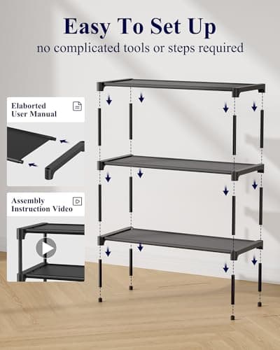 Kitsure Shoe Rack - Non-Woven Shoe Rack Shelf, Shoe Organizer for Closet, Entryway, Garage & Corridor, Stackable Shelves, 70 x 30 x 47cm, Black — view 4