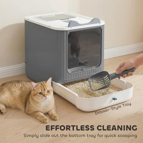 PawHut Cat Litter Box with Lid, Enclosed Kitty Litter Box with Front-Entry and Top-Exit, Scoop, Deodorizer Bag, Non-Sticky and Easy to Clean, for Medium Cats, White — view 3