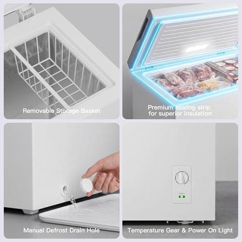 MEPTY 2.05 Cu.Ft Chest Freezer,Top Open Door Deep Freezer with 2 Removable Baskets,7 Adjustable Thermostat,Built-in LED Light,Quiet Energy Saving Freezers for Home,Kitchen,Garage Use — view 4