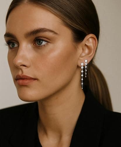 Lunvky 14K Gold Plated Dangle Earrings for Women Dainty Silver Drop Earring Trendy Long Dangling Wedding Bridesmaid Hoop Diamond Crystal Cute Earring Prom Jewelry Birthday Gifts — view 3