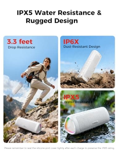 Bluetooth Speaker, 20W HD Sound, Portable Wireless, IPX5 Waterproof, Up to 24H Playtime, TWS Pairing, for Home/Party/Outdoor/Camping/Beach Essentials, Electronic Gadgets, Birthday Gift (White) — view 3