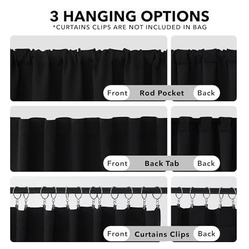 Deconovo Blackout Curtains 84 Inch Long 2 Panels, OEKO-TEX Certified Back Tab and Rod Pocket Thermal Black Out Curtains, Room Darkening Window Curtains for Living Room Bedroom, Black, 52Wx84L — view 2