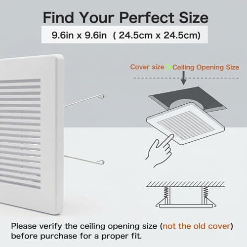 Sandbilder Bathroom Vent Fan Cover, Ceiling Fan Cover, Bathroom Exhaust Cover, Exhaust Fan Cover, Bath Fan Grill Replacement (9.6 x 9.6 Inches) — view 2