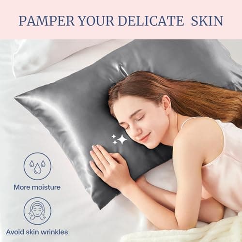 BEDELITE Satin Pillowcase for Hair and Skin, Super Soft and Cooling Similar to Silk Pillow Cases 2 Pack with Envelope Closure, Gift for Women Men(20"x30" Queen Size, Dark Grey) — view 2