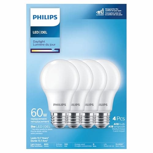 Philips 463398 Led 60W A19 Daylight Non Dimmable(5000K)-4 Count