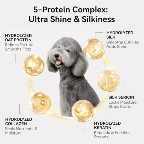 aumuca Dog Detangling & Shine Spray – Leave-in Conditioner & Dematting Spray for Doodles, Cats & Horses Without Buildup | 5-Protein Complex for Deep Repair & Enhanced Shine | 8 Fl Oz (Meadowfoam) — view 2