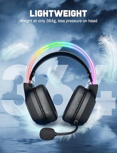 ONITOON Gaming Headset with Microphone, RGB Lights, Detachable Cat Ear, Lightweight Over-Ear Headphones with Adjustable Headband for PC, PS4, PS5, Mac, Switch, Surround Sound, in-Line Control, Black — view 3