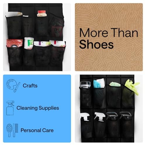 GORILLA GRIP Over the Door Shoe Organizer, 24 Large Breathable Mesh Pockets, Space Saving Hanging Storage Holder, Closet Rack Hanger Holds Up to 40 lbs, Hangs on Closets for Shoes, Accessories, Black — view 5